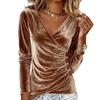 Top da Donna Slim Fit Scollo a V Manica Lunga Morbido Elastico Pullover Colore Unico Design Pieghe Laterali Decorazione Bottoni Camicetta Casual