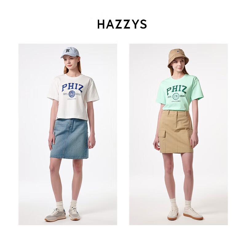 HAZZYS Women s 2025 Summer PHIZ Print Loose Short Round Neck T-shirt L