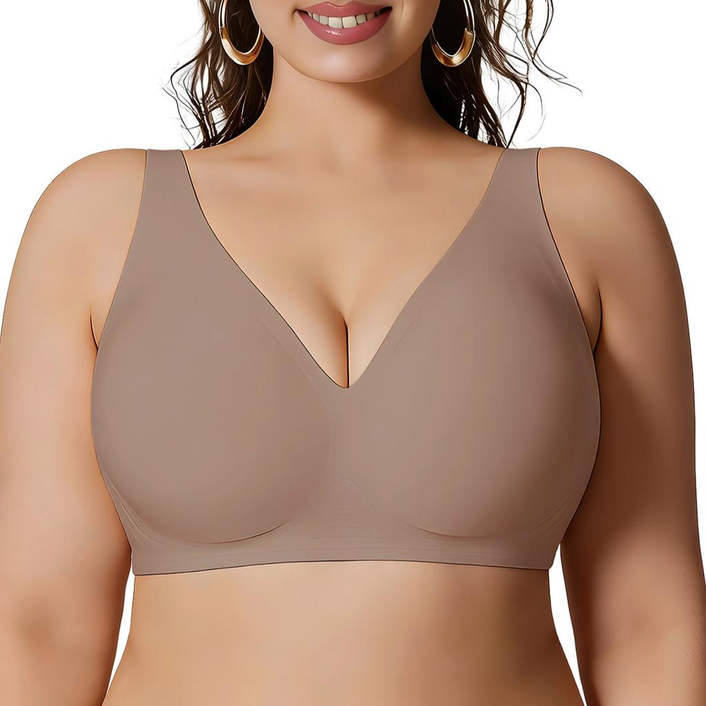 Plus Size Wireless Seamless Bra with Jelly Strips Ice Fabric Outer Expanding Lifting Gathered Leopard Print Intimates for Women