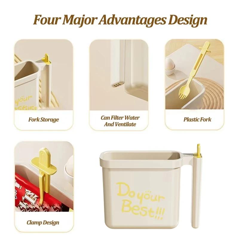 Lazy No Wash Instant Noodle Bowl with Fork Heat-resistant Lunch Box Food Grade Material Instant Food Ramen Bento Box Reusable