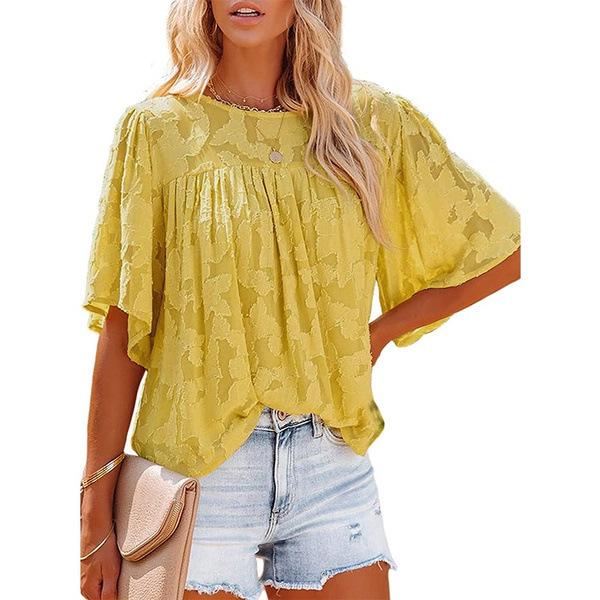European and American women's clothing 2022 summer new Amazon shirt horn sleeve doll clothing lace hollow chiffon top women