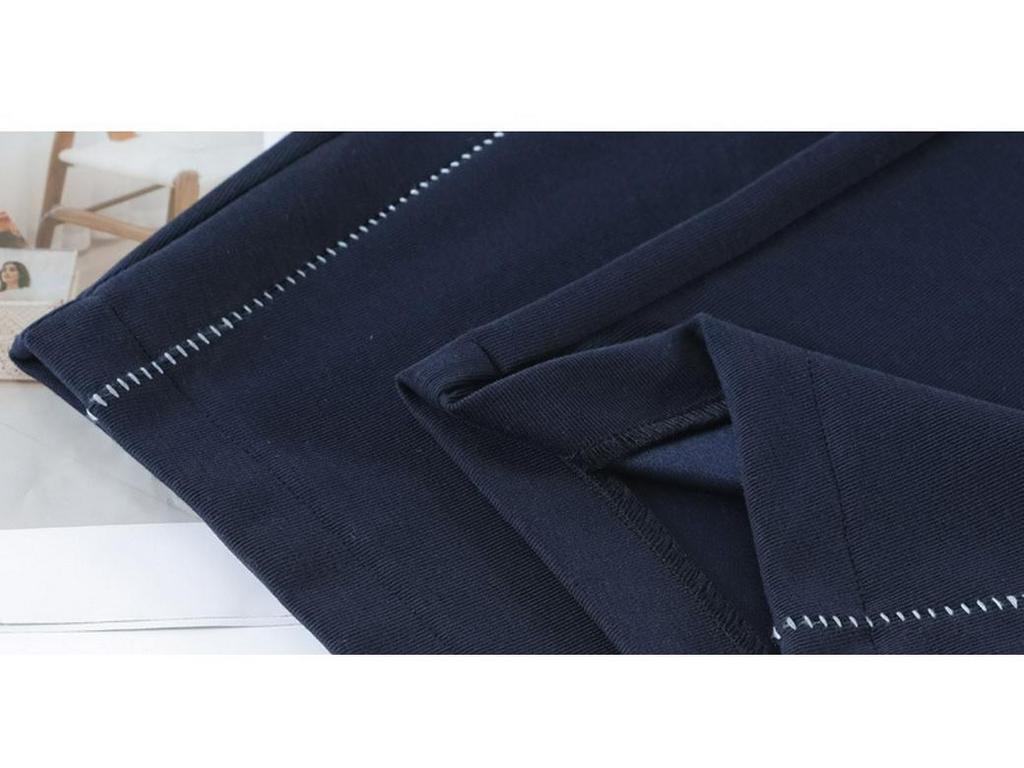 Women's Autumn 2025 Dark Blue High-Waisted Floor-Length Wide-Leg Trousers: Slimming Drape Style, Casual Fit (Model 23276)