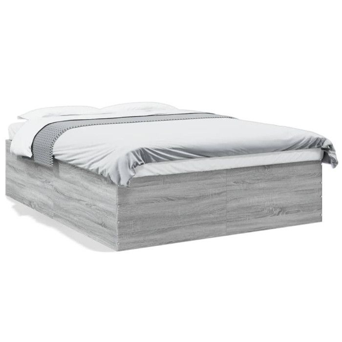 VidaXL Bed Frames Sonoma Grey 160x200 Cm Engineered Wood, Bedroom Furniture, Slatted Base, Panel Bed, Bed, Bed 3280914