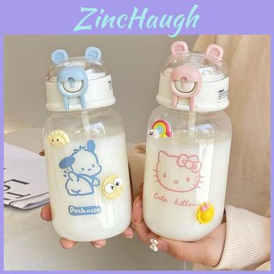 Cute Bear Plastic Water Cup With Straw For Summer And Office Use