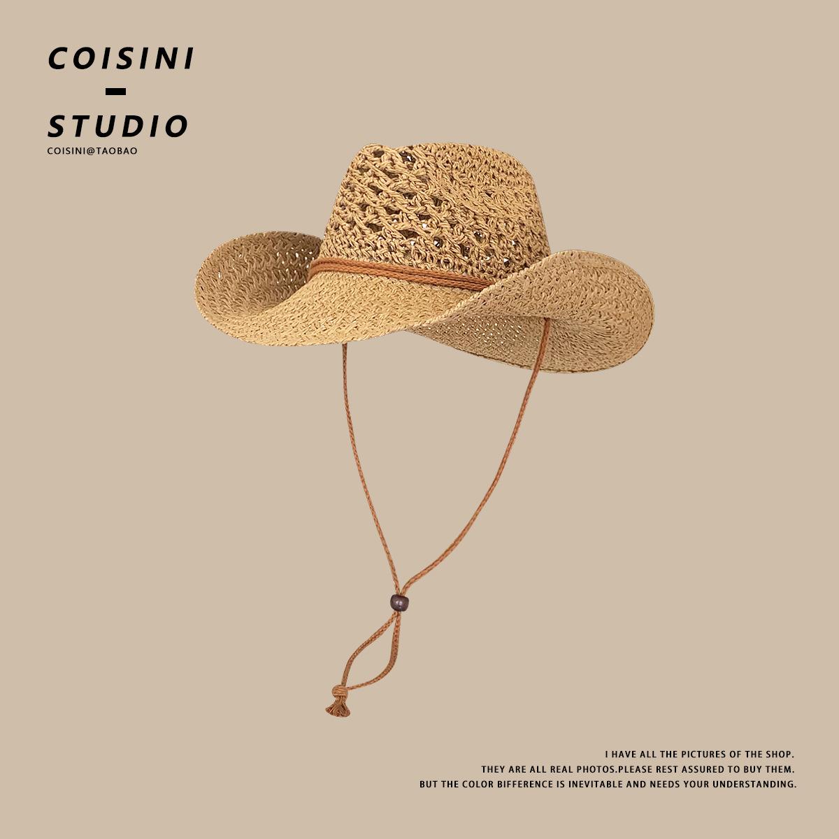 Outdoor Straw Hat Men S Summer Seaside Beach Hat Western Cowboy Hat Men S Sun Hat Sun Hat Youth M(56-58cm) хаки