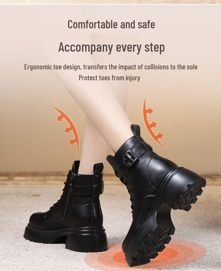 Women's Winter Leather Snow Boots, Thick Sole, Fleece-Lined, Warm Cotton Martin Ankle Boots