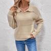 New Fashion Knitted Sweater Long Sleeve Lapel Solid Color Sweater for Women