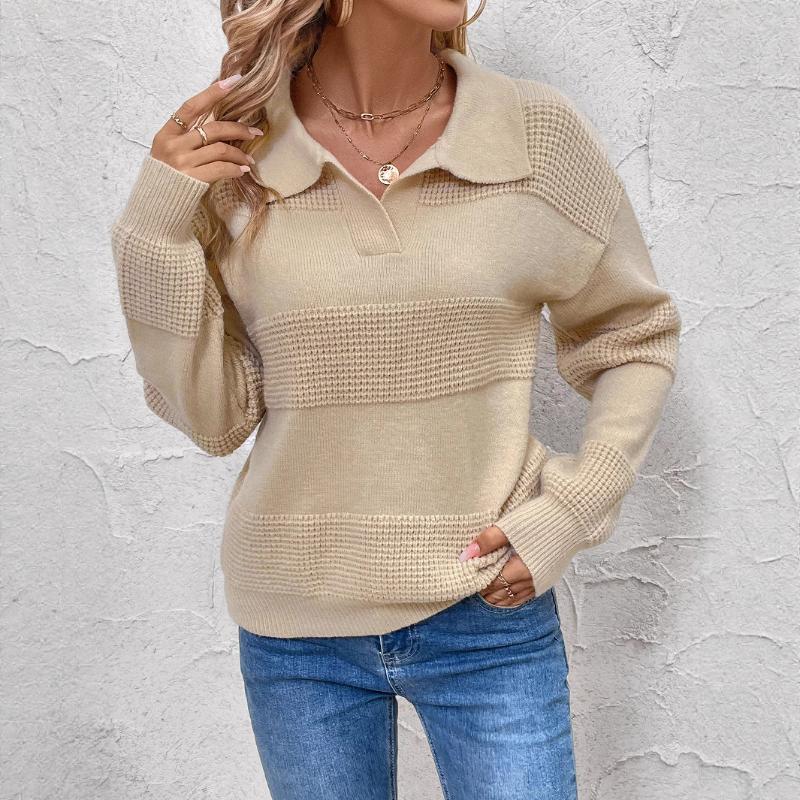New Fashion Knitted Sweater Long Sleeve Lapel Solid Color Sweater for Women