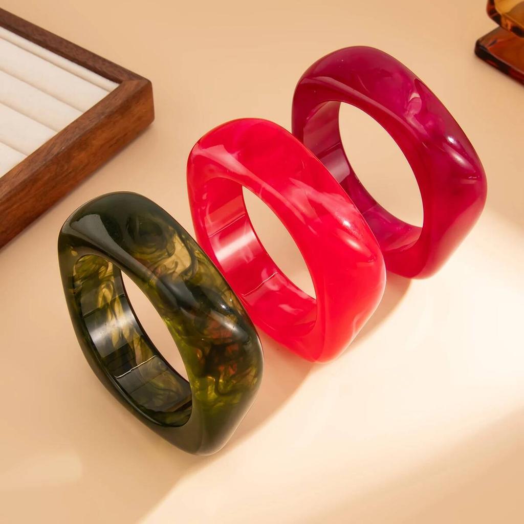 Salircon 3 Color Punk Chunky Resin Acrylic Bangles Set for Women Boho Vintage Irregular Geometric Wide Bracelets Party Jewelry