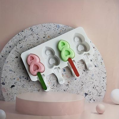 1pc 4 Compartment Silicone Ice Cream Maker Mold with Heart Cutouts , BPA Free,  Non Toxic, Easy Release, Reusable DIY Kitchen Tool for Gelato, Sorbet,