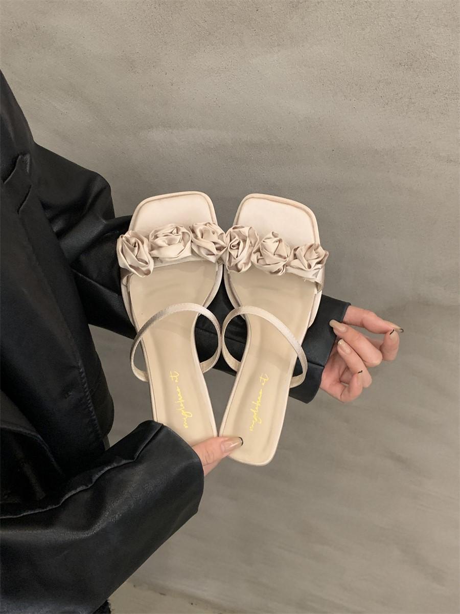 

2024 new summer fairy style high-heeled small cool slippers wearing purple one-word drag French sandals women s shoes 39 абрикосовий