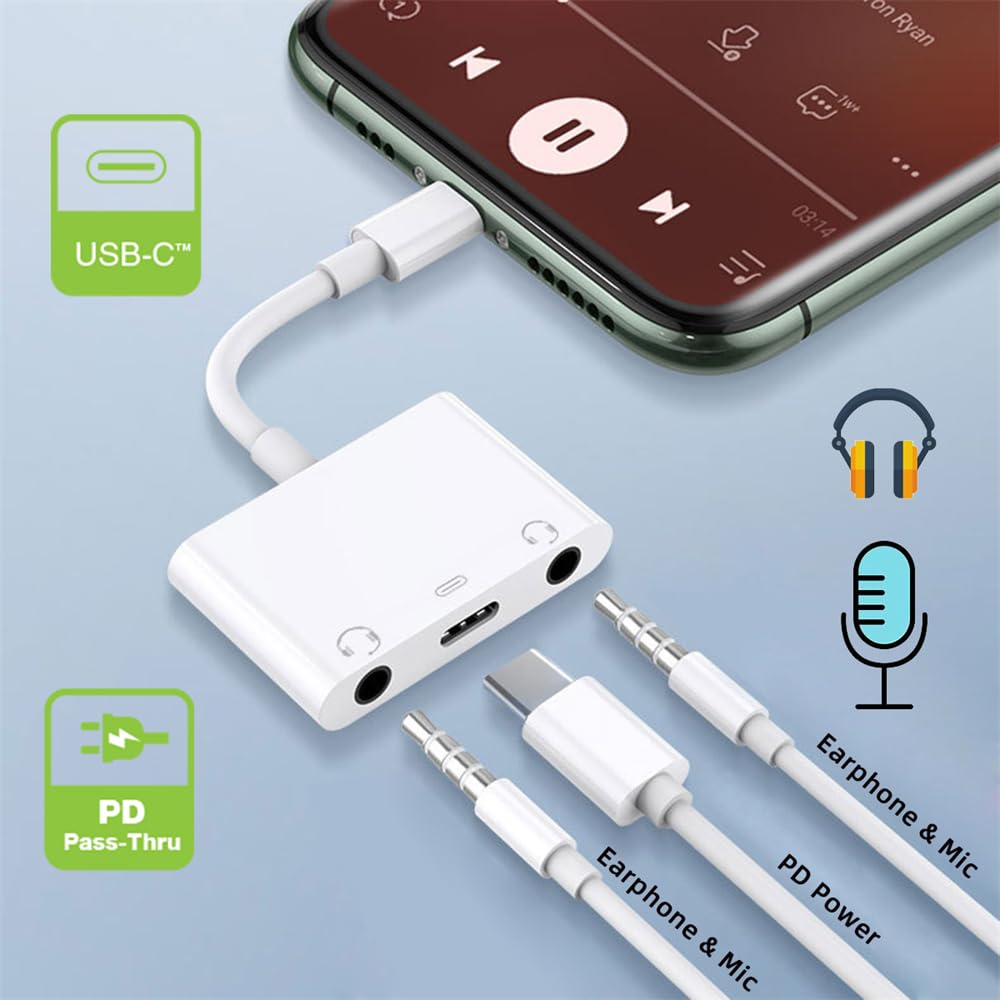 Scheda Audio Esterna NFHK Tipo C USB-C a Doppio Jack Audio AUX da 3,5 mm e MIC con Adattatore di Ricarica PD, Compatibile con Laptop, Tablet e Telefoni Cellulari,