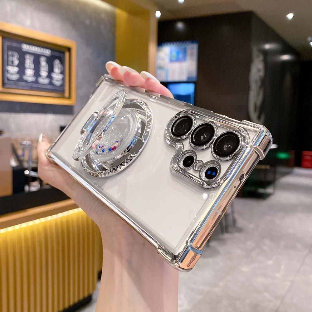 

S24 S25 Ultra Four Corners Anti Drop Прозрачный гальванизированный защитный чехол-подставка для Samsung Galaxy S22 S23 S24 S25 Plus Galaxy S25 Ultra