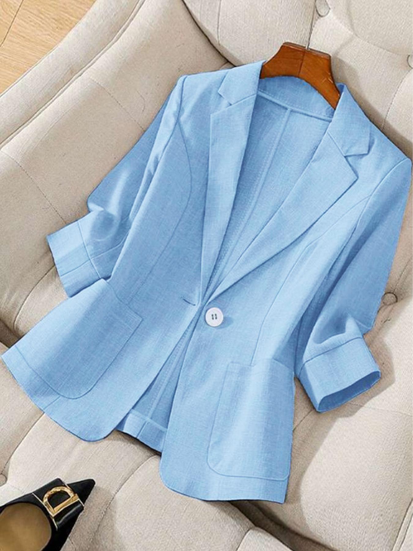 2025 autumn new fashion commuter solid color loose version suit S синий