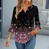 3/4-ermetopper for kvinner T-skjorte Casual Trompetermer Trykk Tunika V-hals Pullover Bluse