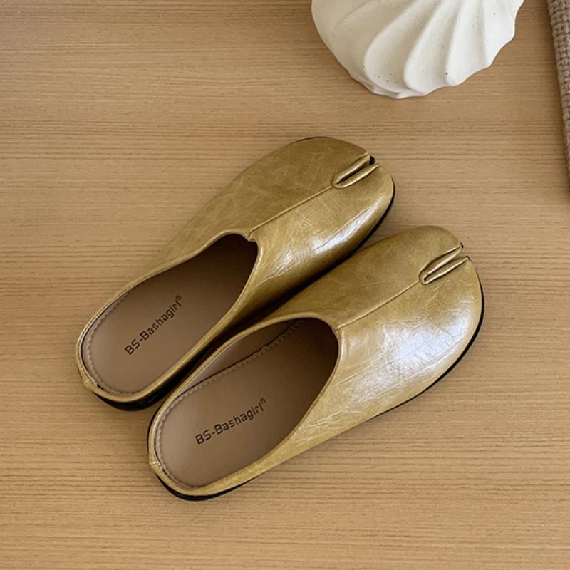 Fashion Bailamos Women Split Toe Fur Slippers Tabi Ninja Slip On Flats Round Toe Shallow Lazy Boat Slingback Mules Shoes Soft Warm Loafe
