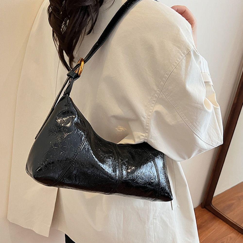 Solid Color Leather Underarm Bag French Commuting Shoulder Bag Vintage Women's Armpit Bag  Autumn
