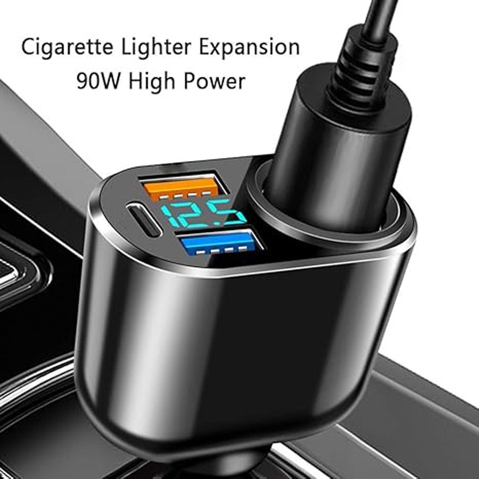 

4-in-1 Fast Car Charger for QC3.0+PD+2.4A+ Lighter,Car Lighter USB Charger with LED Digital Display,Universal Car Charger Adapter for 12V/24 One Size