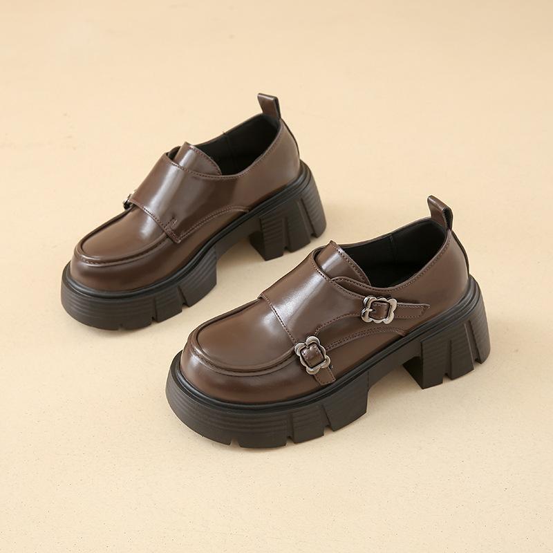 Premium leather surface black 5cmjk leather shoes women s 2025 spring new small size platform heightening British loafers 35 коричневый 4799₽