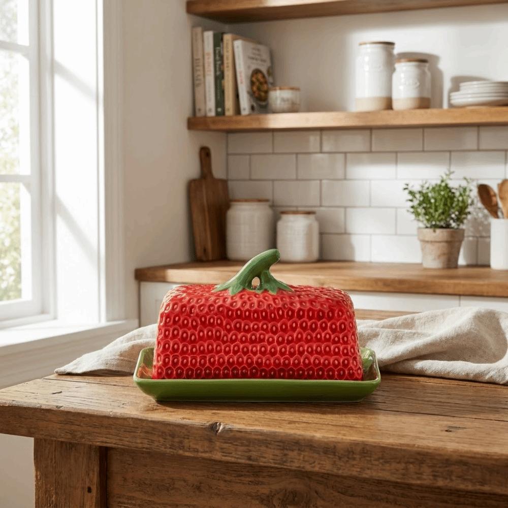 Strawberry Shape Butter Freshness Jar Ceramic Chopstick Tube Butter Box Butter Dish Restaurant