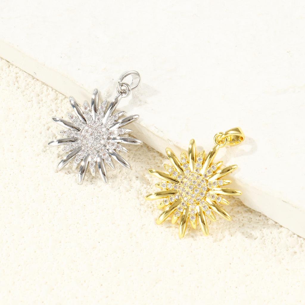 2PCs Sunflower Charm Micro Pave Clear Cubic Zirconia Brass Pendant For DIY Necklace Earrings Jewelry Making Findings 28mm X 22mm