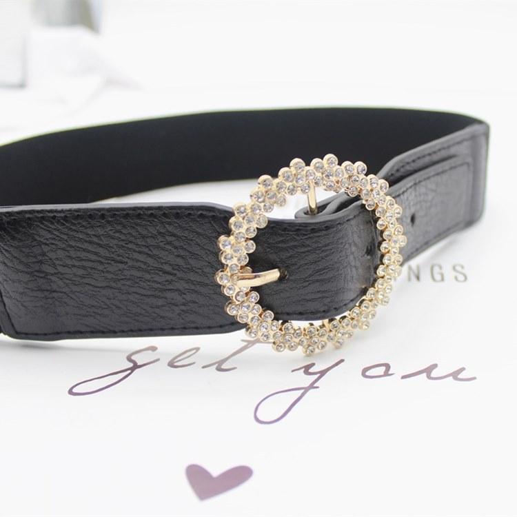 

Эластичный Эластичный Ремень со Стразами Круглая Пряжка-Шпилька Эластичный Пояс для Платья Женский 75Cm long