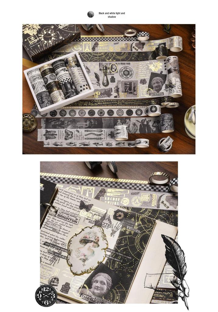 AGUGU Story Collection Gold Foil Retro Journal Washi Tape & DIY Decorative Stickers Set