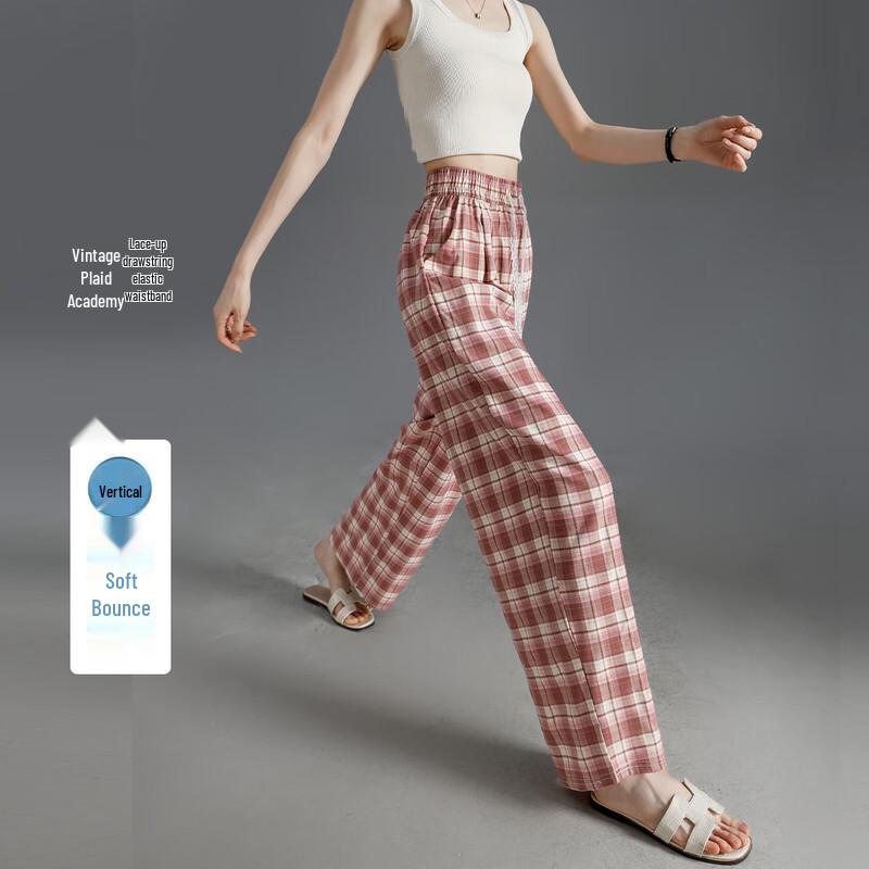 

Demana Women s Retro Plaid Drawstring Casual Pants M