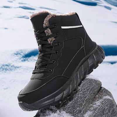 Winter High Top Outdoor Warme Schneestiefel Übergröße Herren Wanderschuhe Lederoberfläche Fleece Warm Große Baumwollstiefel