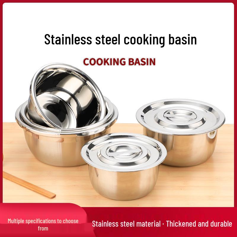 304 Stainless Steel Multi-Use Basin with Lid - Ideal for Washing Vegetables, Kneading Dough, Mixing, and Cooking