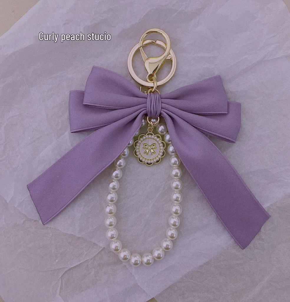 Matte Pearl Bow Keychain Pendant for Girls