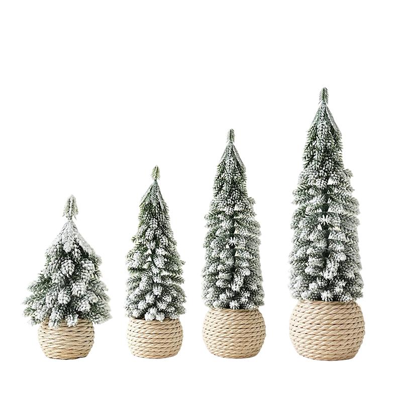 1PC Small Green Christmas Decor Plastic Christmas Tree Window Display Decor Flocked Artificial Christmas Tree