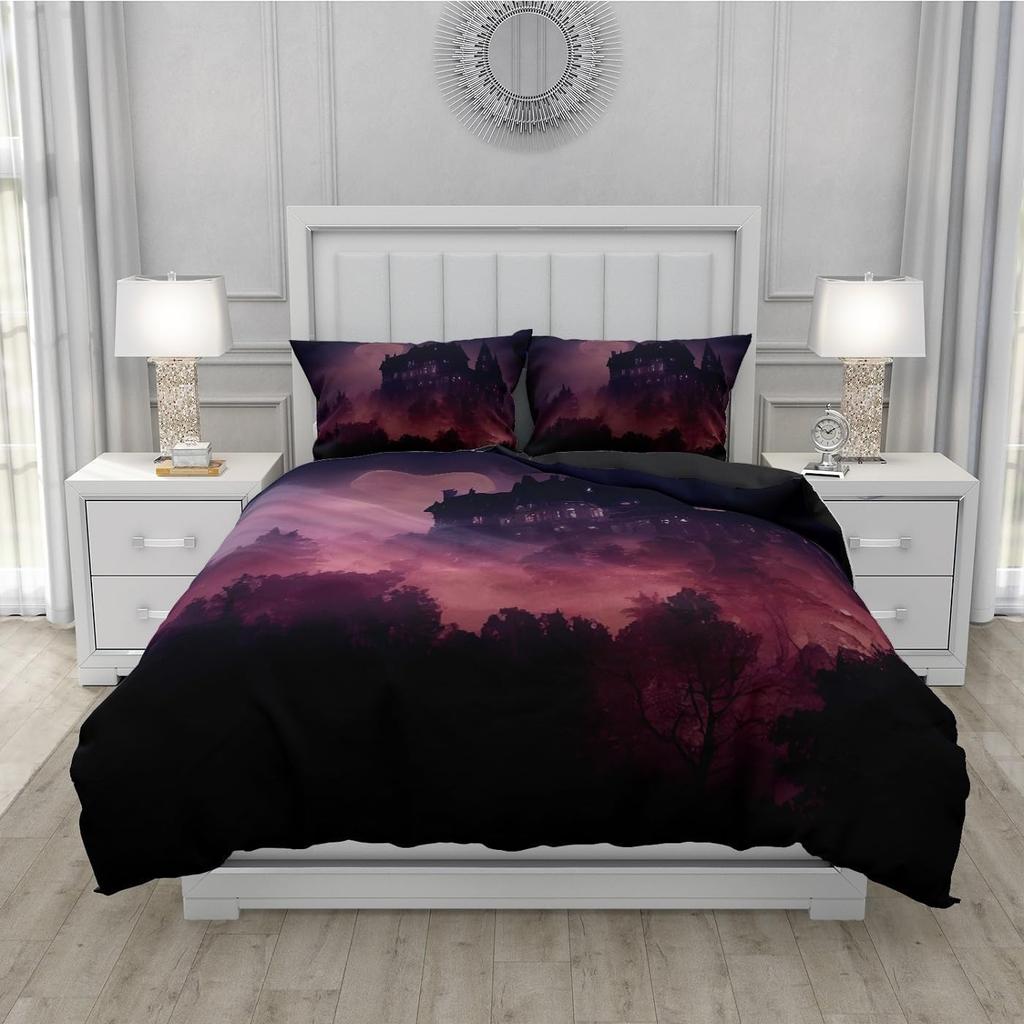 3D printed Gothic skull rose microfiber duvet cover soft and comfortable 3-piece bedding set with zipper and 2 pillowcases