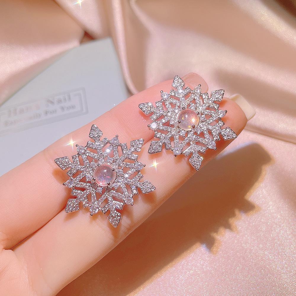 

Серебряный Новый Снежинка Сверкающий Циркон Открытое Кольцо Ожерелье Серьги-пусеты Набор Женские Вечерние Свадебные Украшения Рождественский Подарок resizable&45cm