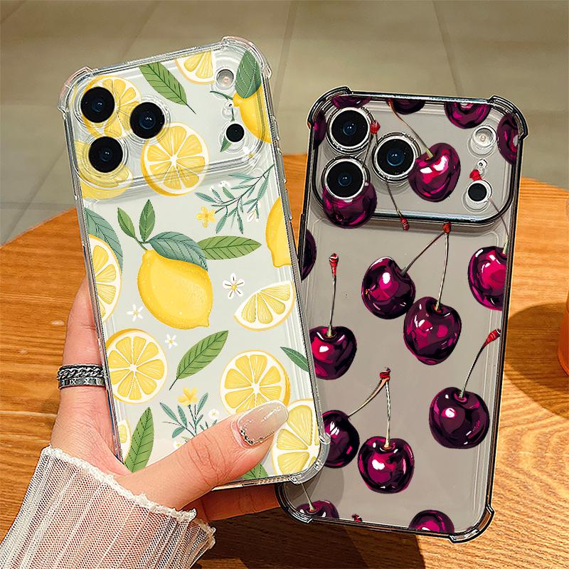 Kersenfruitpatroon Siliconen Telefoonhoesje Voor iPhone 17 Pro Max 16 15 Pro Max 14 13 12 Pro Max 11 Schokbestendig Zacht TPU Transparante Cover