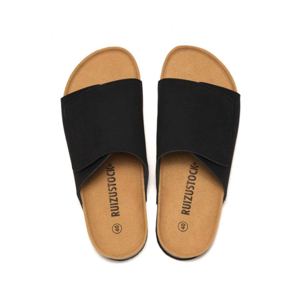 Men's Cork Slippers Trendy Student One Line Dragging Men's Beach Shoes Matte Leather