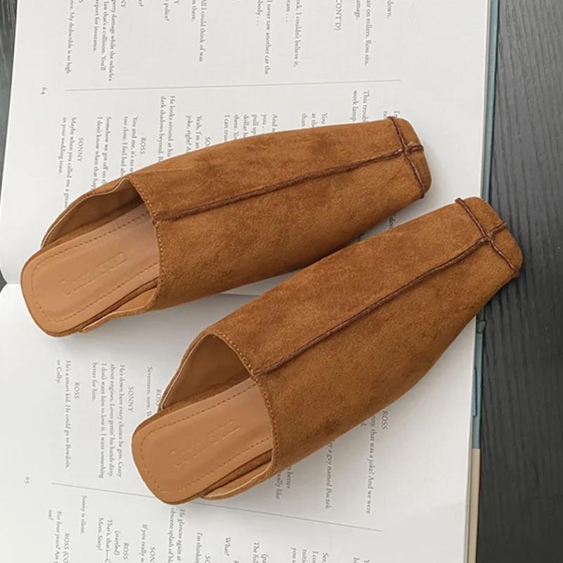 Women Flats Slippers Summer Square Toe Fashion Sandals Casual Cozy Woman Mules Shoes 2025 New Trend Designer Dress Lady Zapatos