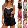 Women’s Satin Lace Trim Cami Pajama Set Sleeveless Adjustable Strap Top and Shorts Two Piece Loungewear Sleepwear