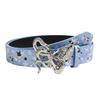Jean-Look Fashion Belt with Scattered Star Pattern, PU Leather Sash, Metal Hardware and Fit Adjustment Points for Outfits