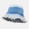 Custom Logo Foldable Tassel Bucket Hats Women Men Vintage Gradient Denim Flat Roof Fisherman Cap Outdoor Wide Brim Beach Sun Hat