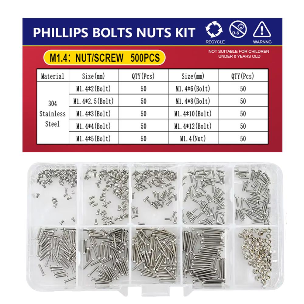 

Маленькие винты из нержавеющей стали для очков, часов, набор винтов и гаек с крестообразным шлицем, круглой головкой, для материнской платы, печатной платы, комплект болтов M1 M1.2 M1.4 M1.6