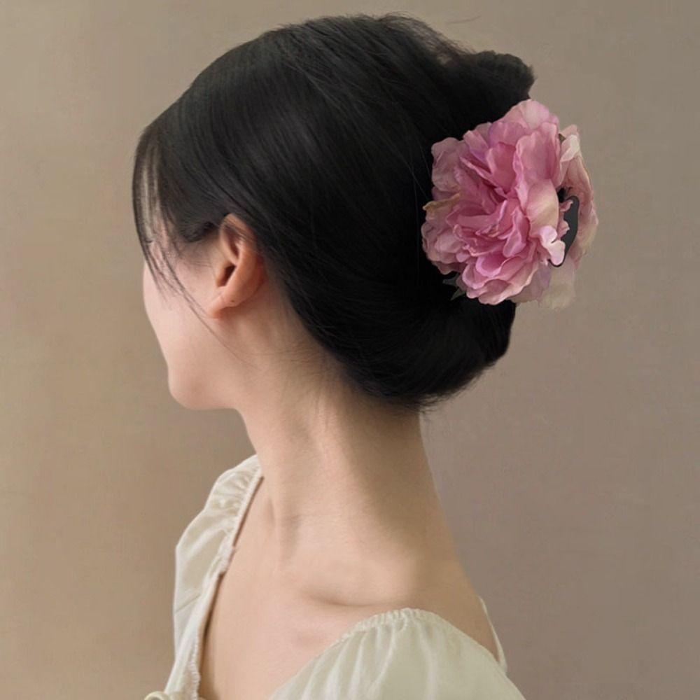 Ponytail Clip Artificial Flower Claw Clip Hairpin Large Shark Clip Peony Flower Hair Claw  Girl