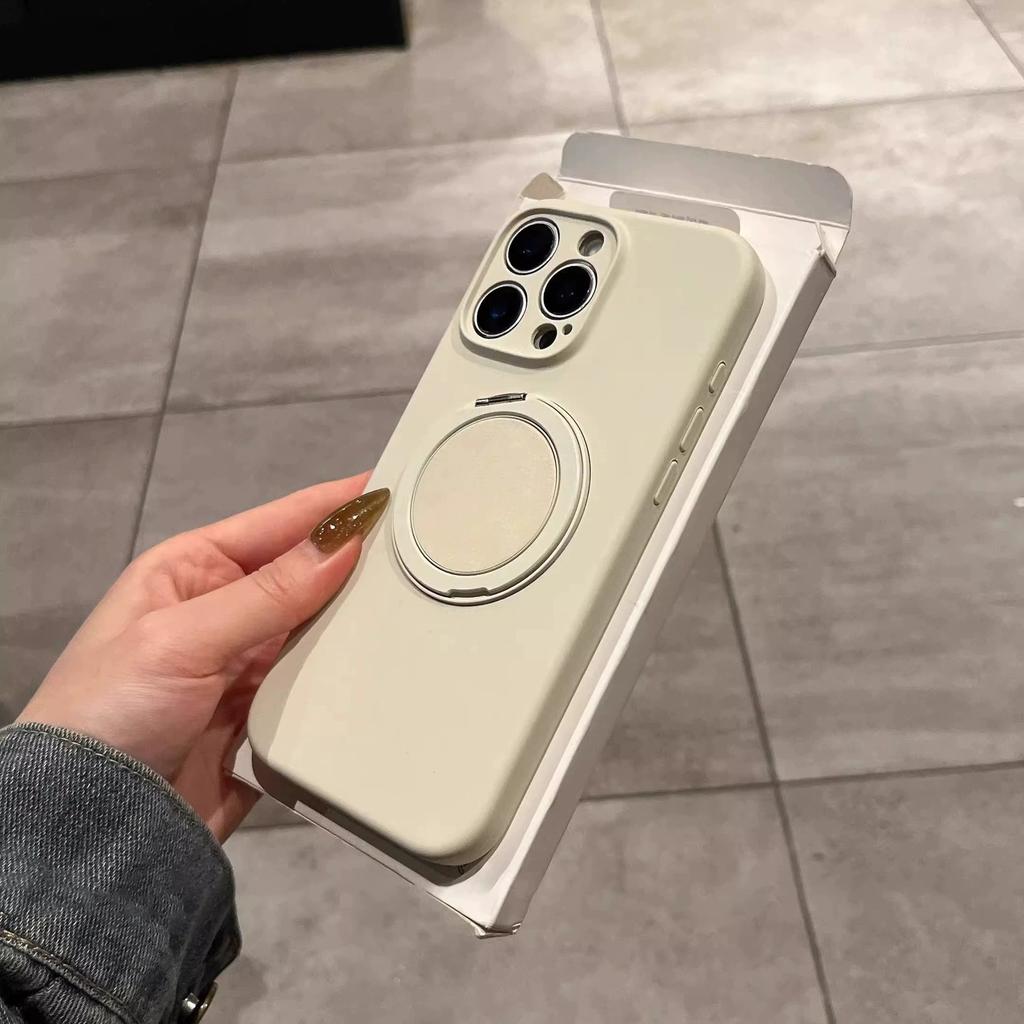 Suitable for Ip16pm Liquid Silicone Magnetic Rotating Stand, Apple 15pro Fine Hole Full Cover Solid Color 14p Protective Case