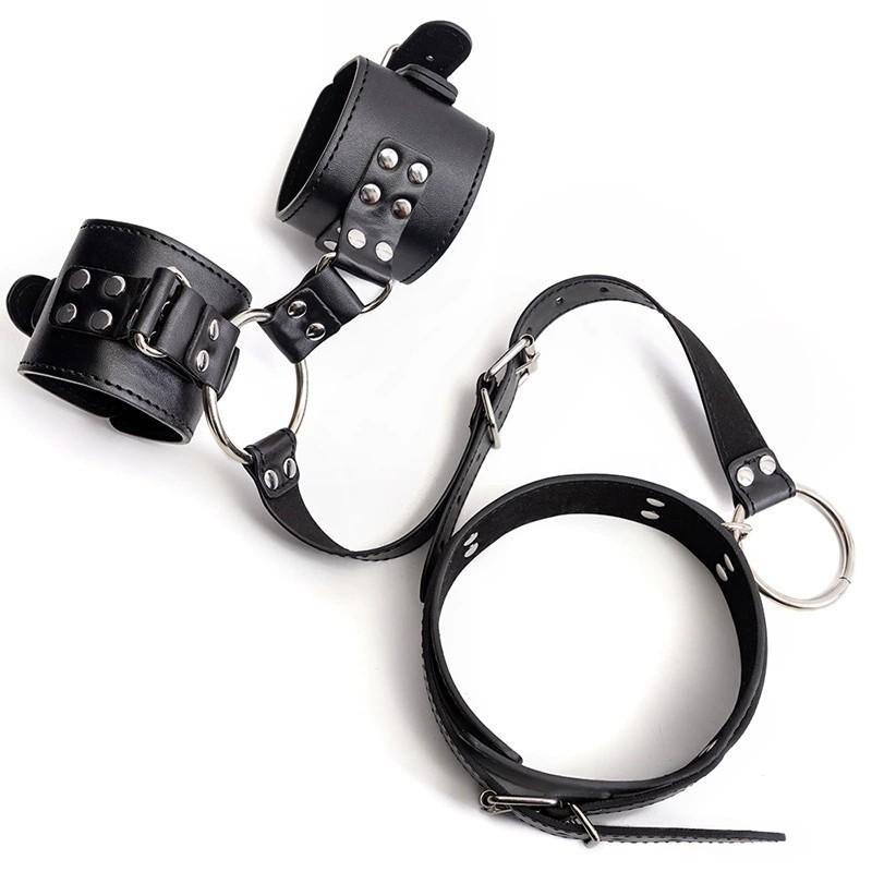 Erotic Leather Handcuffs Collar Fetish  Bondage Restraint Rope Slave Erotic Sex Toys For Women Men Couples Adult Games