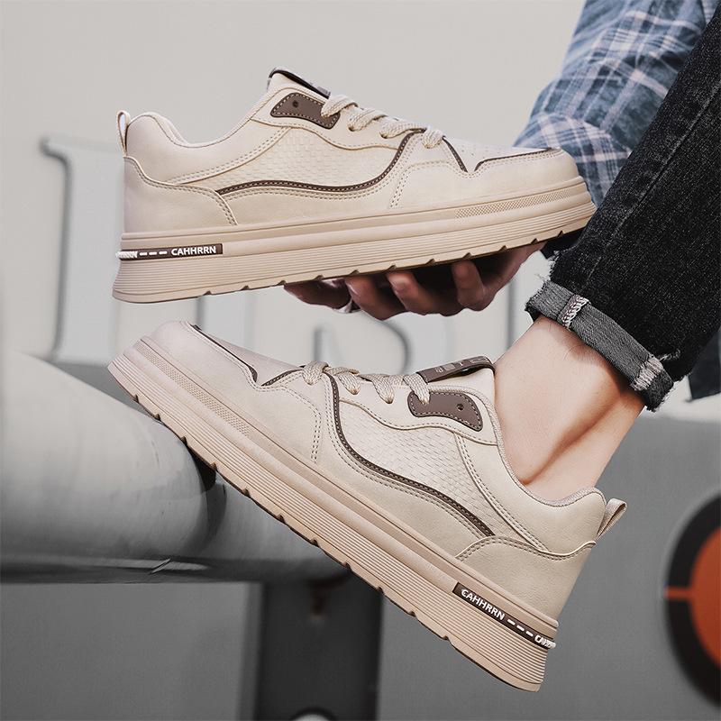 Spring new thick-soled men's casual sports board shoes low-top leather wear-resistant youth trend simple men's shoes
