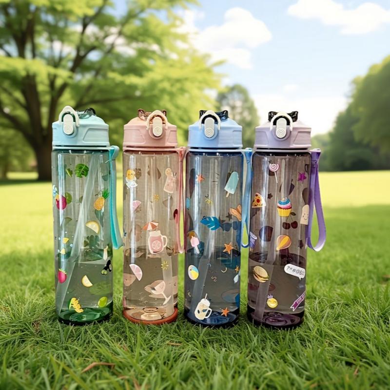 New Transparent Cartoon-Patterned Water Cup with High Aesthetic Value, Large Capacity Space Cup, Perfect for Summer Fitness And