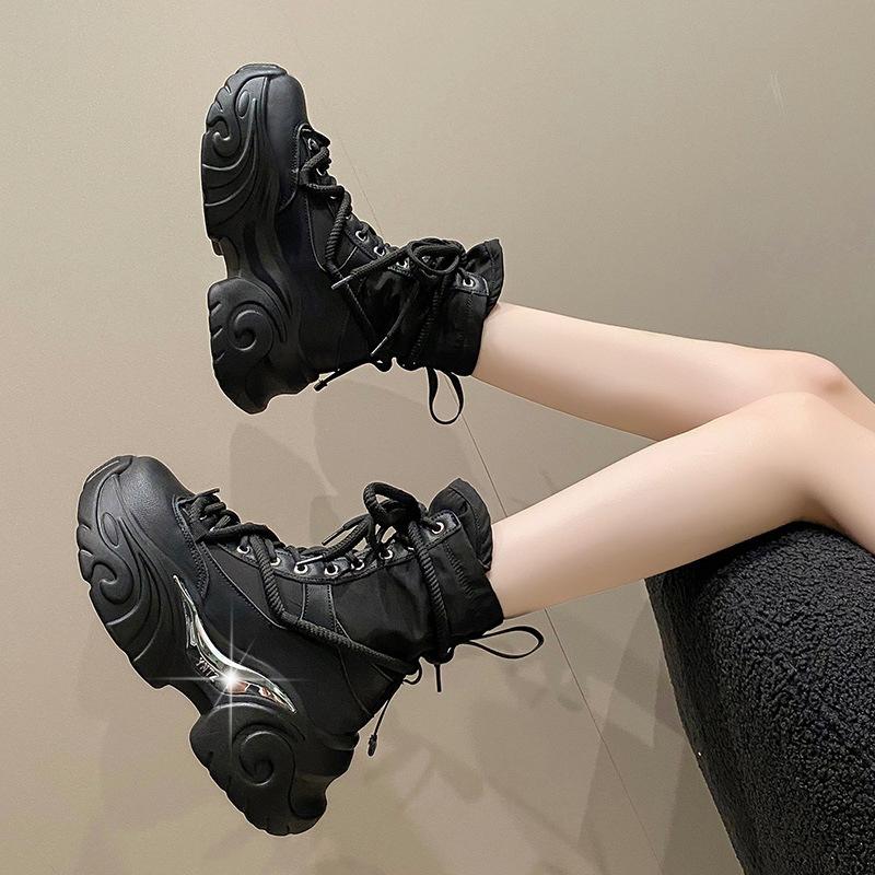 Fashion Women Ankle Boots Autumn Chunky Shoes Woman High Platform Breathable Sneakers Thick Sole Wedges Motorcycles Boots
