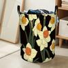 1pc, 2D Flat Printed Dirty Clothes Basket, Narcissus Flower Pleasing Laundry Basket, Foldable Circular Strap for Secure Lifting, Narcissus Flower Patt