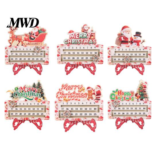 Creative Christmas Gift Wooden Countdown Calendar for Desk, Rustic Holiday Decoration with Reusable Sliding Date Marker, Living Room Fireplace