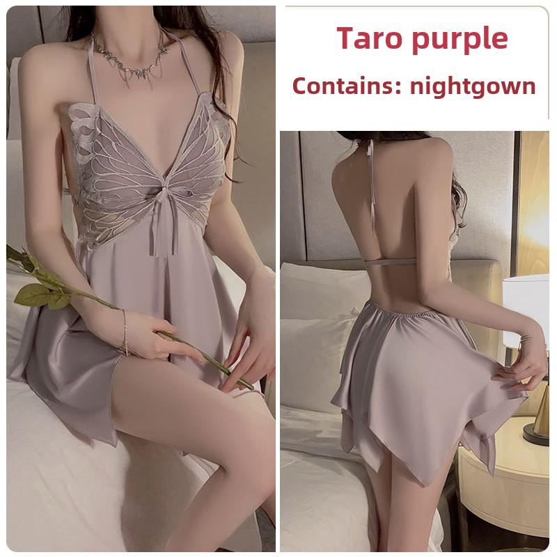 Sexy Ice Silk Large Size Pajamas Plus Chest Pads Gather Bow Nightgown Robe Loungewear Set